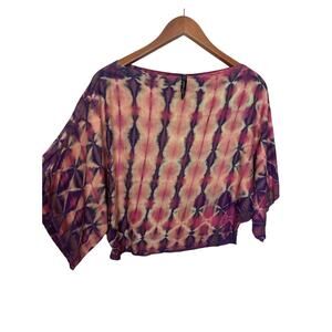 Brightly Twisted Tie Dye Kimono Sleeve Top Size XS Red Orange Casual Boho Retro